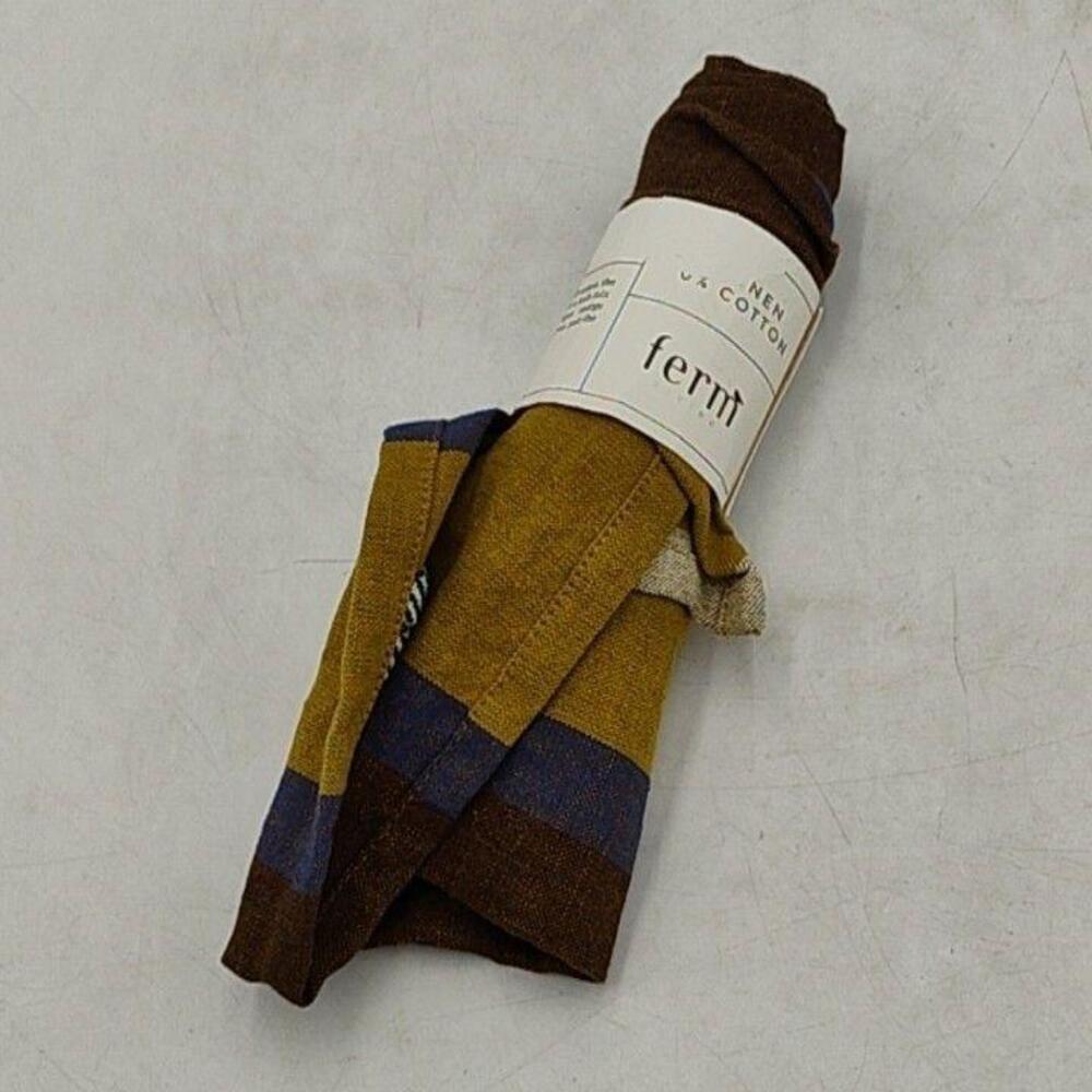 Ferm Living Hale Kitchen Tea Towel Linen Cotton Lime Blue Brown Stripes Modern